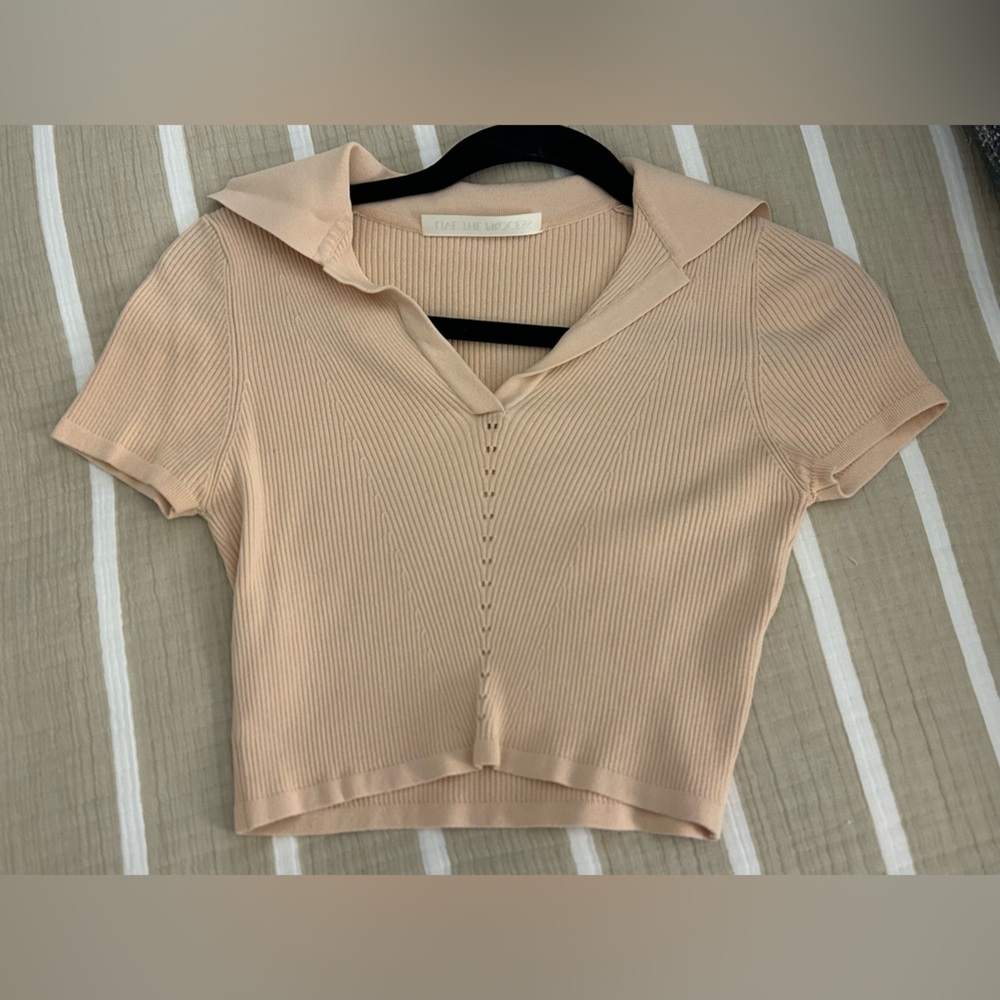 Live the Process
Atlas Ribbed-Knit Cropped Polo Shirt; size XS